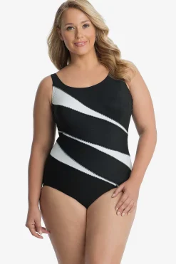 Plus Size Colorblock Helix Zwempak Uit Een Stuk