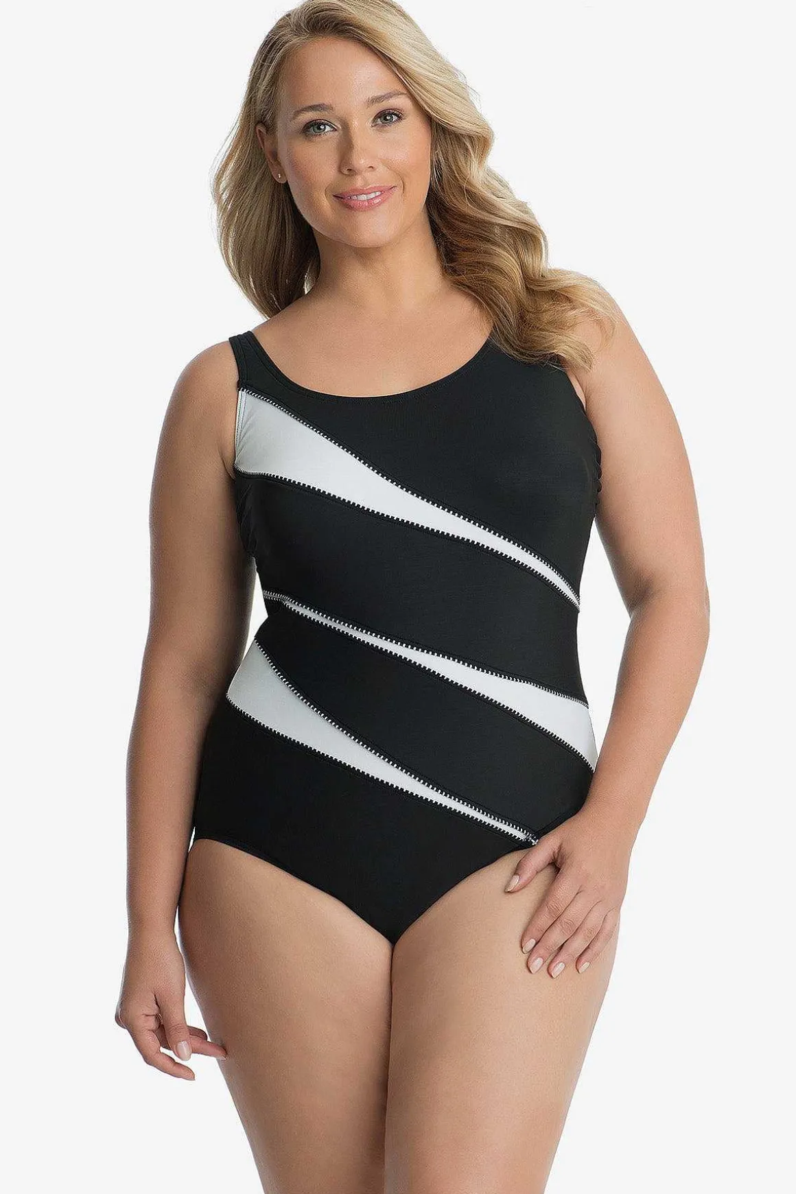 Plus Size Colorblock Helix Zwempak Uit Een Stuk